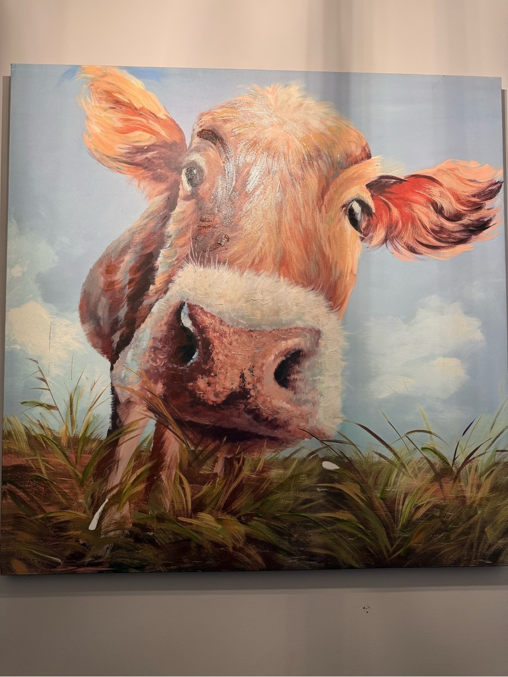 Playful Pastel Cow Canvas Wall Art - Pink & Cream